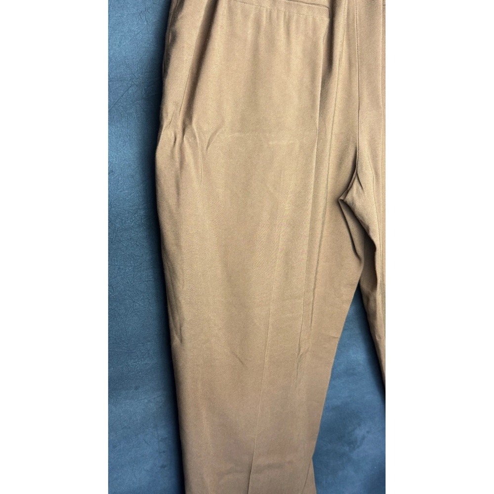 Vince Pleated Tapered Trousers M Brown Tan High Rise Elastic Waist Slit Ankle - Picture 6 of 6